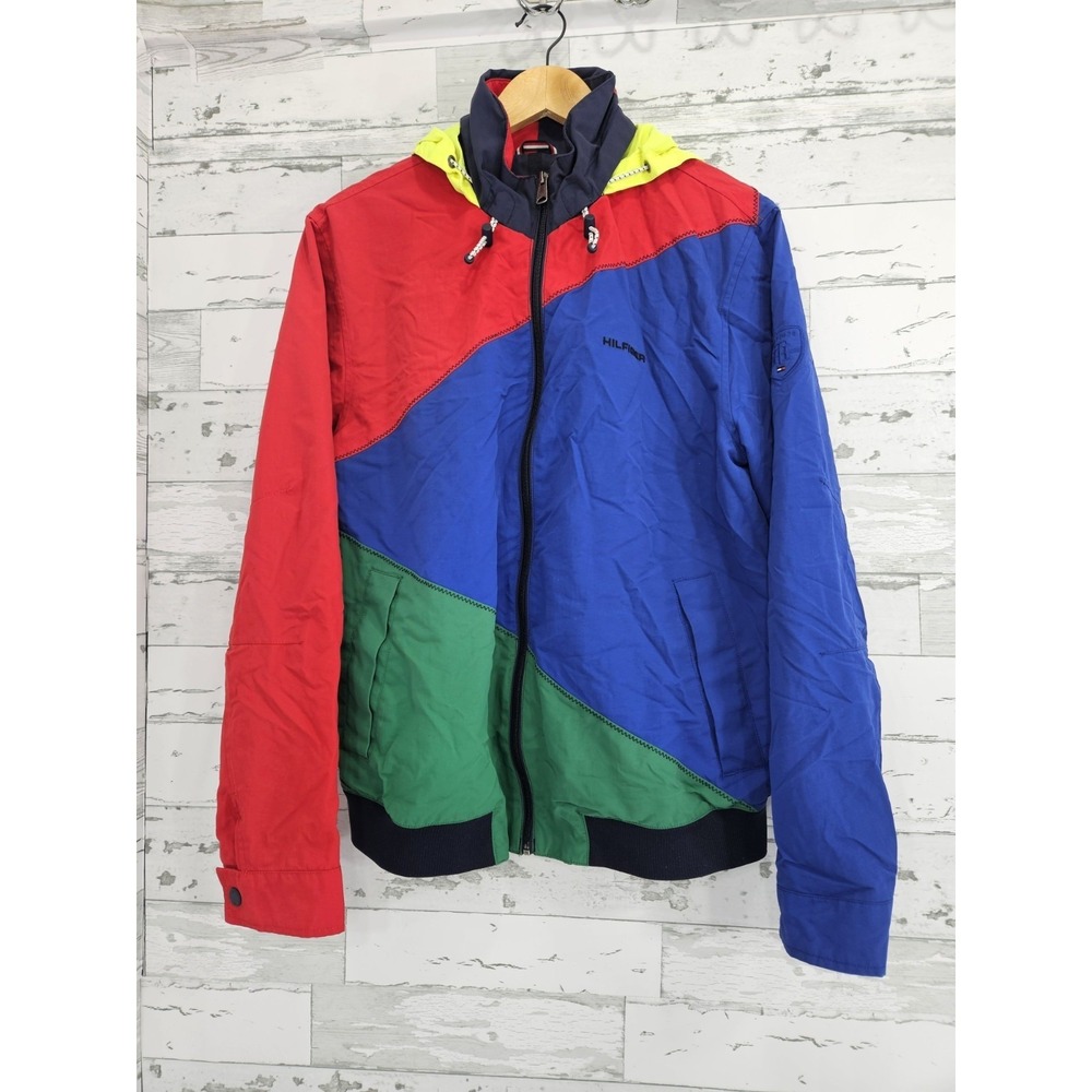 Tommy Hilfiger Mens Colorblock Windbreaker Jacket Red Blue Green Yellow Size M